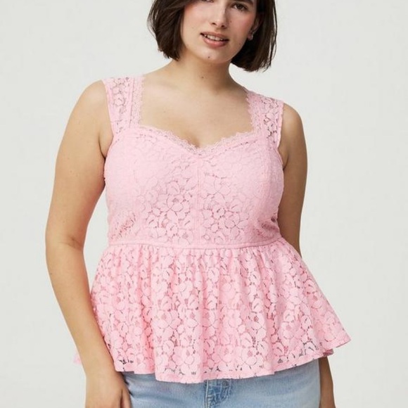 Torrid Pink Lace Peplum Top - Picture 2 of 4
